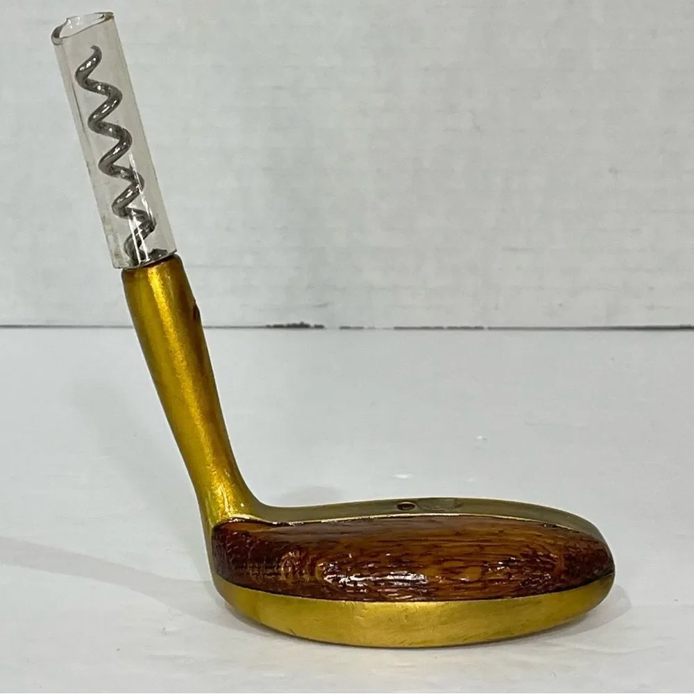 Golf Putter Corkscrew Brass Varnished  Wood Barware Mancave Rustic Unique Bar